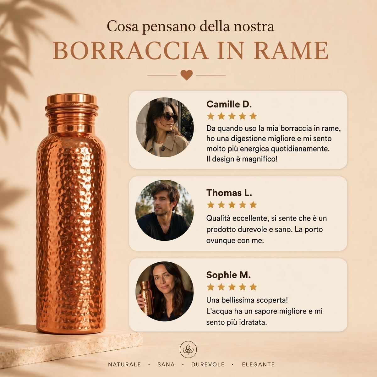Borraccia in Rame – Azero™ | Acqua Purificata Naturalmente, Senza Plastica