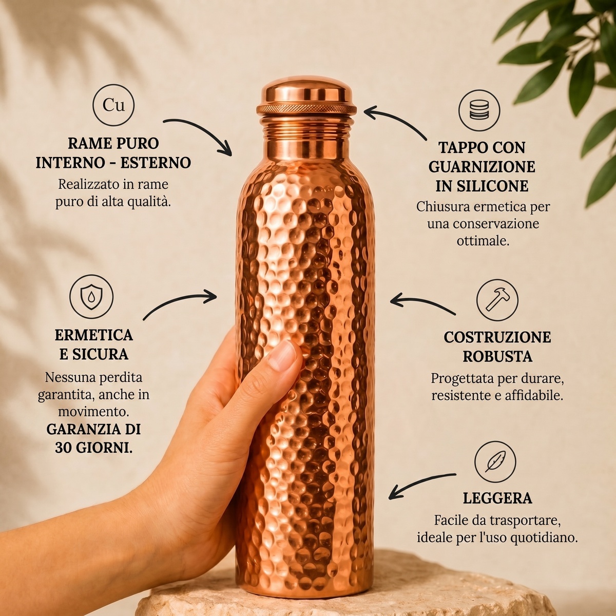 Borraccia in Rame – Azero™ | Acqua Purificata Naturalmente, Senza Plastica